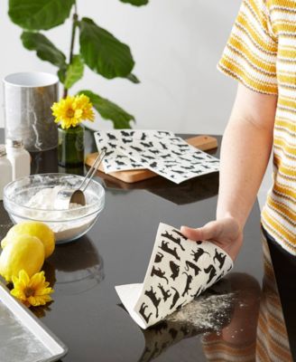 Swedish Dishcloths for Kitchen Cleaning, Machine Washable Dishwasher Safe, 7.75 x 6.75", Cats, 3 Piece