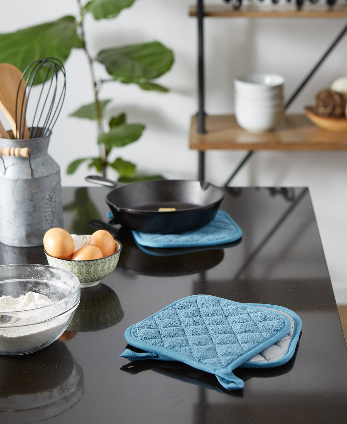 Design Imports Basic Kitchen Collection, Quilted Terry, Storm Blue, Potholder In Storm Blue