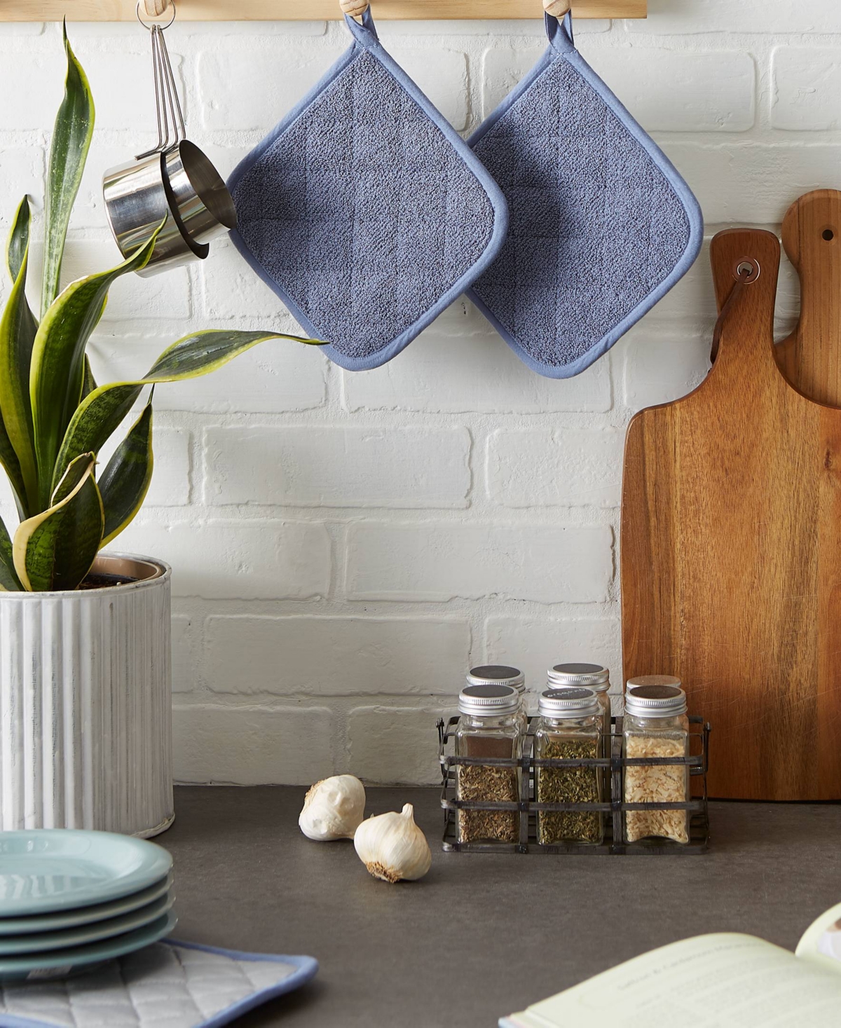 Design Imports Basic Kitchen Collection, Quilted Terry, Stonewash Blue, Potholder In Stonewash Blue