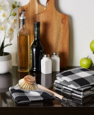 Scrubber Dishcloths Collection Windowpane Dishrag Set, 12x12", Black Buffalo Check, 6 Piece