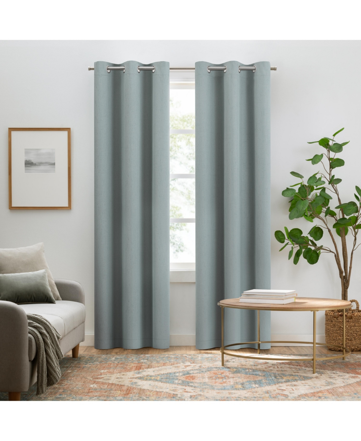 Pembroke 100% Blackout Curtains, Faux Linen Grommet Window Curtains, 84" long x 42" wide (2 Panels), Stormy Blue - Blue