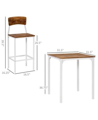 3 Piece Bar Table and Chairs Set for 2 with Steel Frame