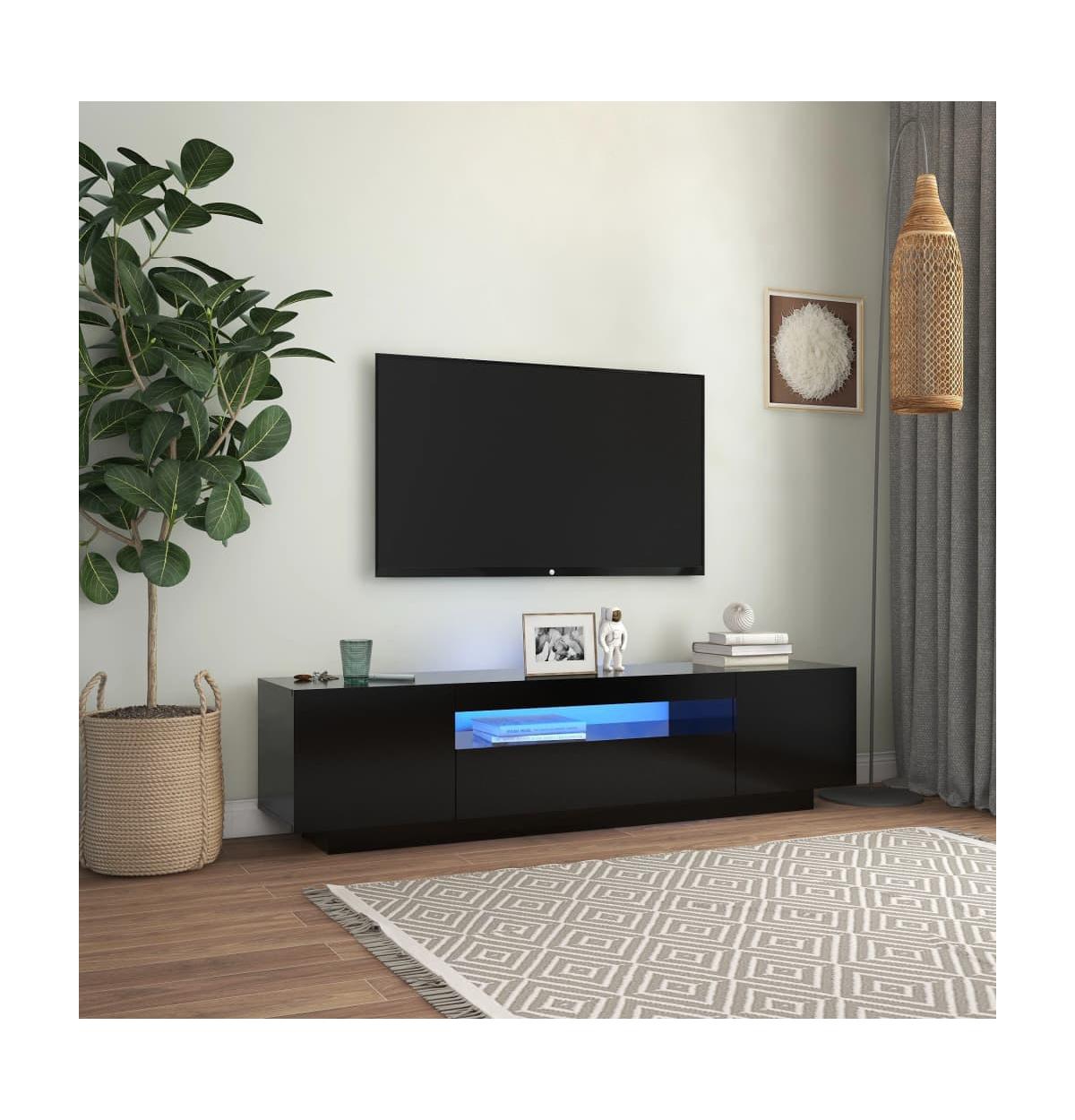 vidaXL Tv Stand with Led Lights Black 63"x13.8"x15.7"