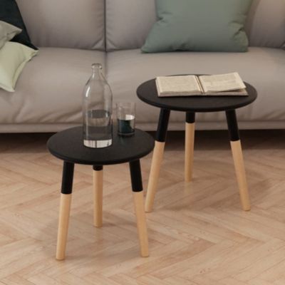 Side Table Set of 2 Black Solid pinewood legs, MDF top Small