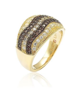 Suzy Levian Sterling Silver Cubic Zirconia Multi Row Brown Ring