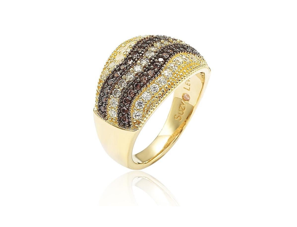 Suzy Levian New York Suzy Levian Sterling Silver Cubic Zirconia Multi RowRing - Brown