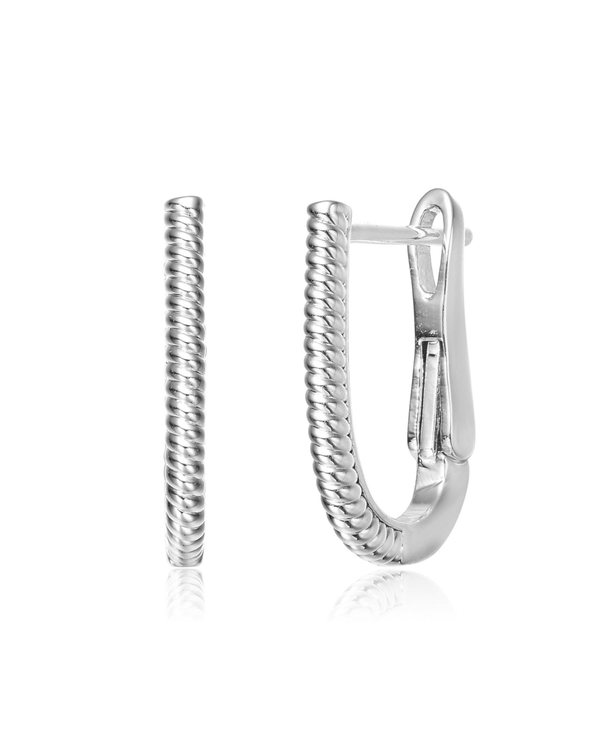 White Gold Plated "U" Small Hoop Earrings for Teens - Silver