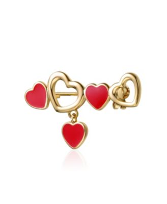 14K Gold Plated Heart Pin for Babies & Kids Red Enamel Hearts with Dangling Charm