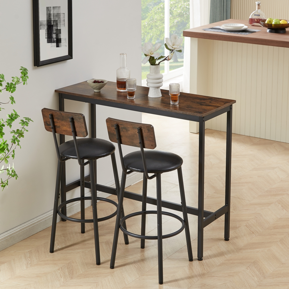 Streamdale Furniture Rustic Brown Bar Table Set with 2 Stools