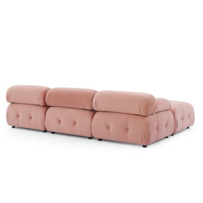 Velvet Modular L-Shaped Sofa with Reversible Ottoman
