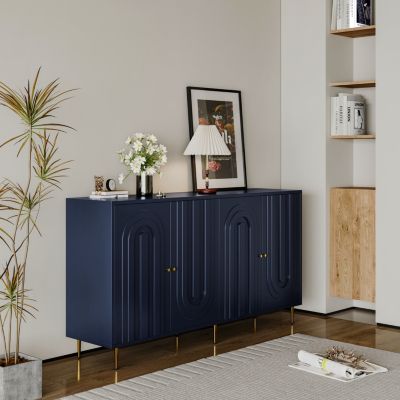 Blue Lacquered 4 Door Wooden Sideboard Buffet Cabinet