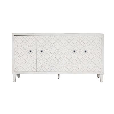 White Wash 4-Door Wooden Accent Cabinet