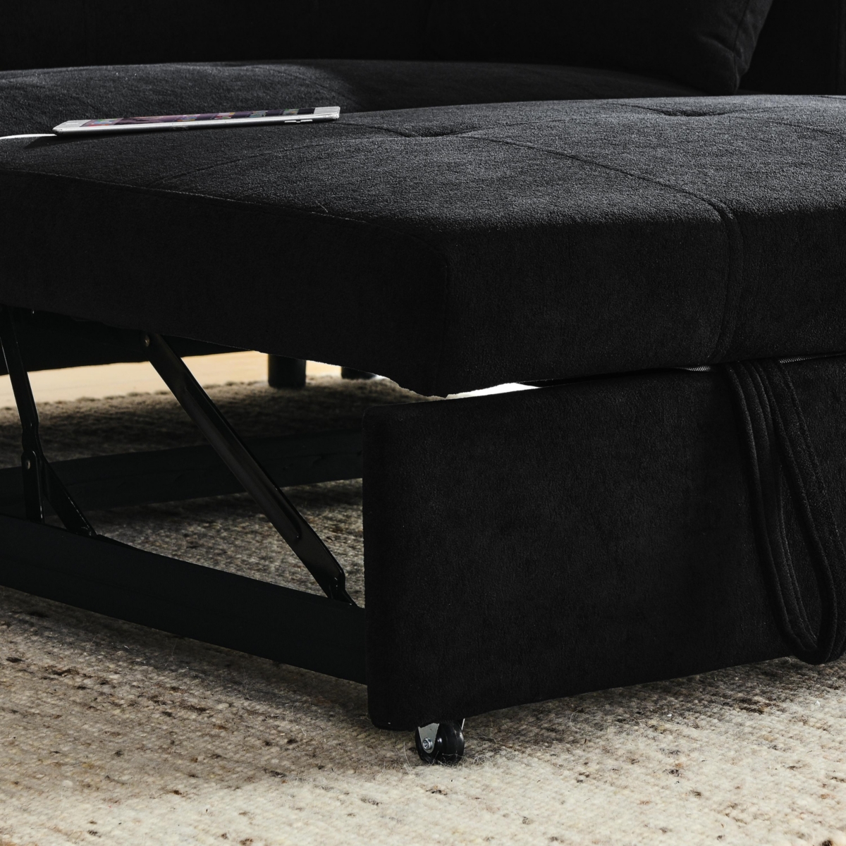 Simplie Fun 54" Pull-Out Sleeper Sofa Bed Double Seat Recliner Sofa Bed With Armrests With Storage