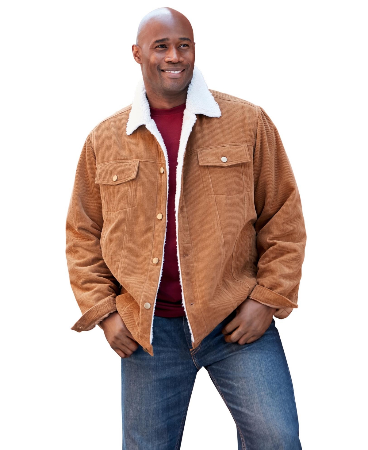 Big & Tall Sherpa-Lined Trucker Jacket - Maple brown