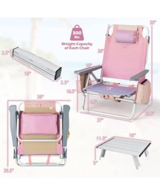 2PCS Folding Backpack Beach Chair Table Set 5-Position Outdoor Reclining Chair