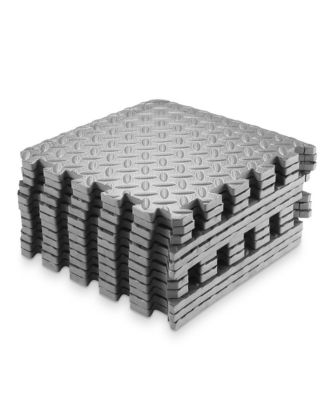 Pack of 12 Exercise Flooring Mats - 12 x 12 Inch Foam Rubber Interlocking Puzzle Floor Tiles - Gray