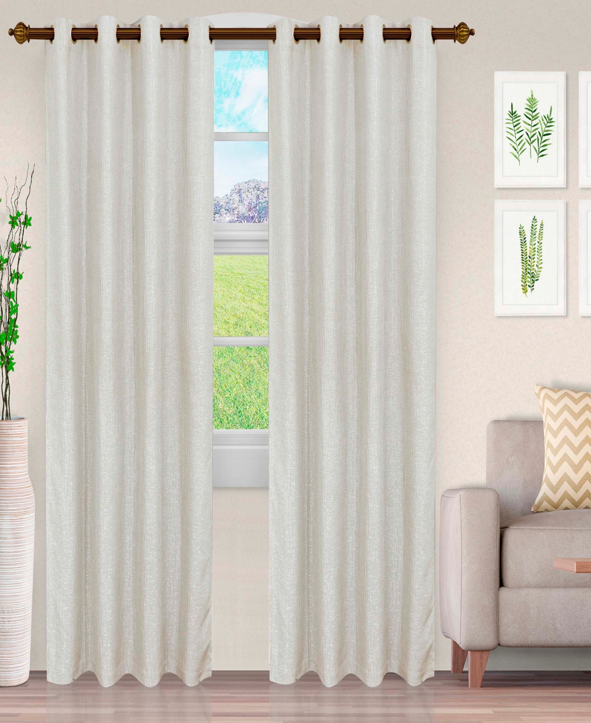 Superior Metallic Cascade Textured Window Curtain Panel Set with Grommet Header, 52 X 63