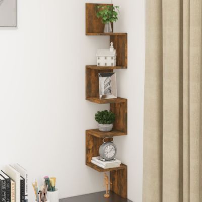 Wall Corner Shelf Smoked Oak 7.9"x7.9"x50.2" Engineered Wood