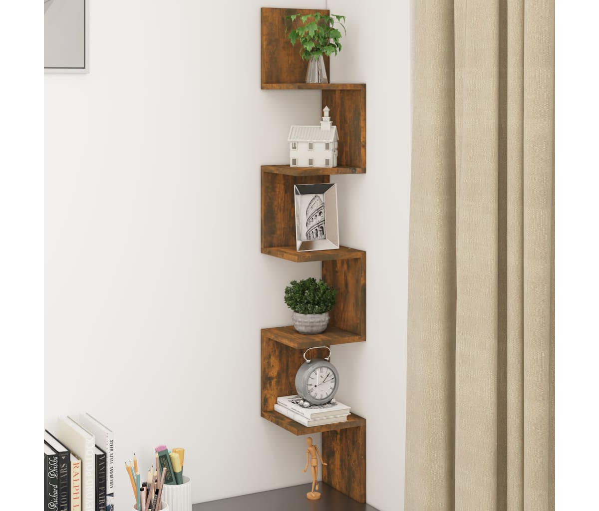 vidaXL Wall Corner Shelf Smoked Oak 7.9"x7.9"x50.2" Engineered Wood