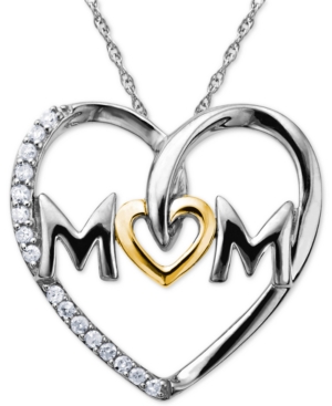 image of Mom Diamond Heart Necklace in Sterling Silver and 14k Gold (1/10 ct. t.w.)