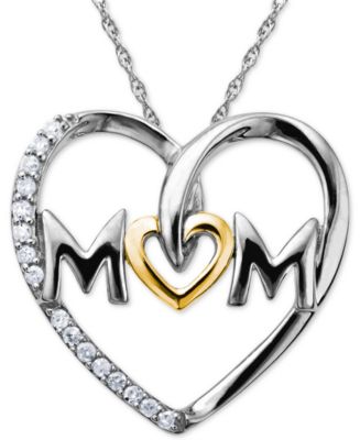 Macy's Mom Diamond Heart Necklace in Sterling Silver and 14k Gold (1/10 ...