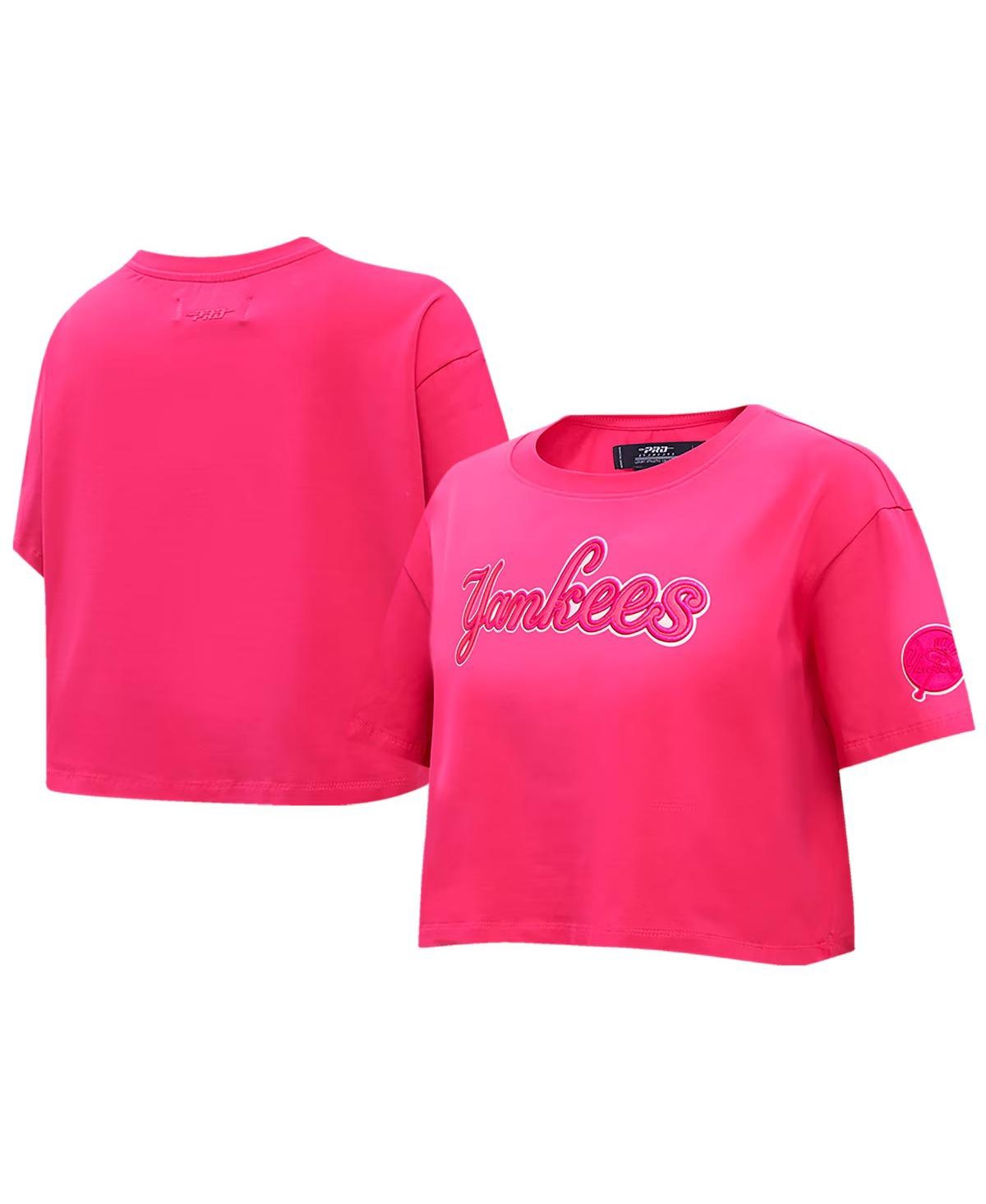 Women's Pink New York Yankees Triple Pink Boxy Cropped T-Shirt - Pink