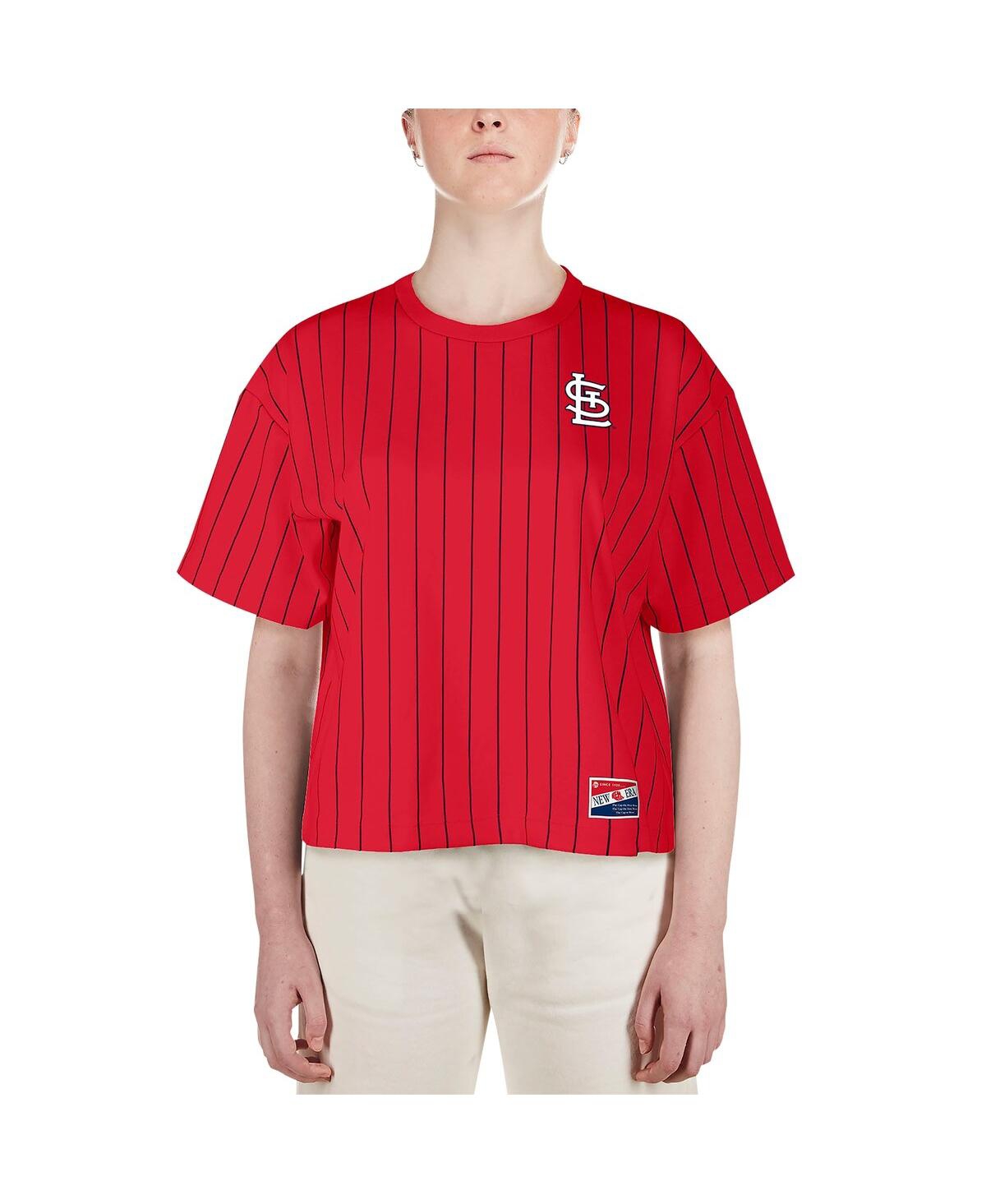 NEW ERA WOMEN'S RED ST. LOUIS CARDINALS BOXY PINSTRIPE T-SHIRT 