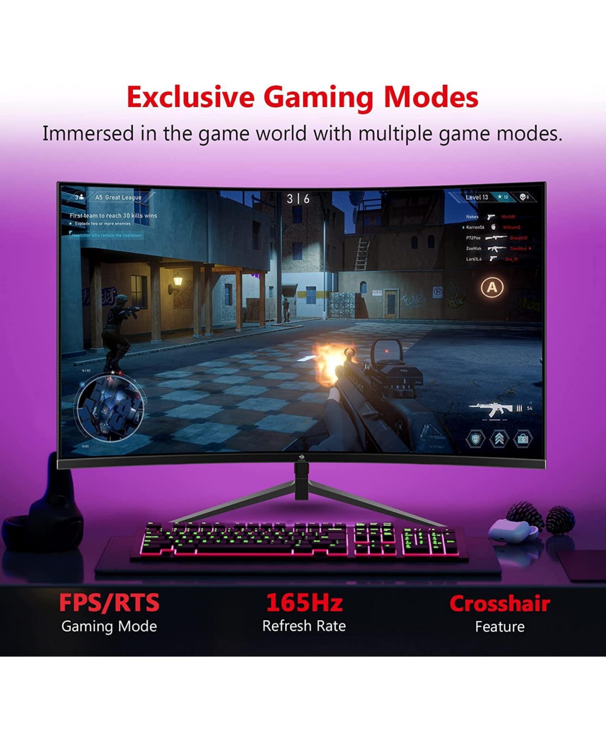 Z-edge 27 inch 2K 2560 x 1440 165Hz 1ms Curved Gaming Monitor