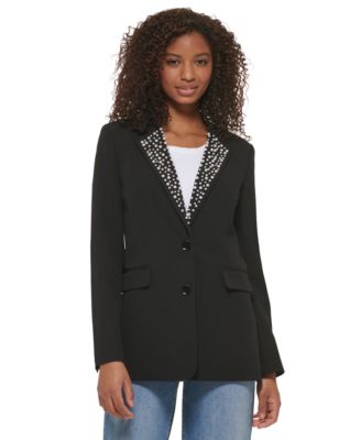 KARL LAGERFELD PARIS - Women's Imitation Pearl Collar Blazer