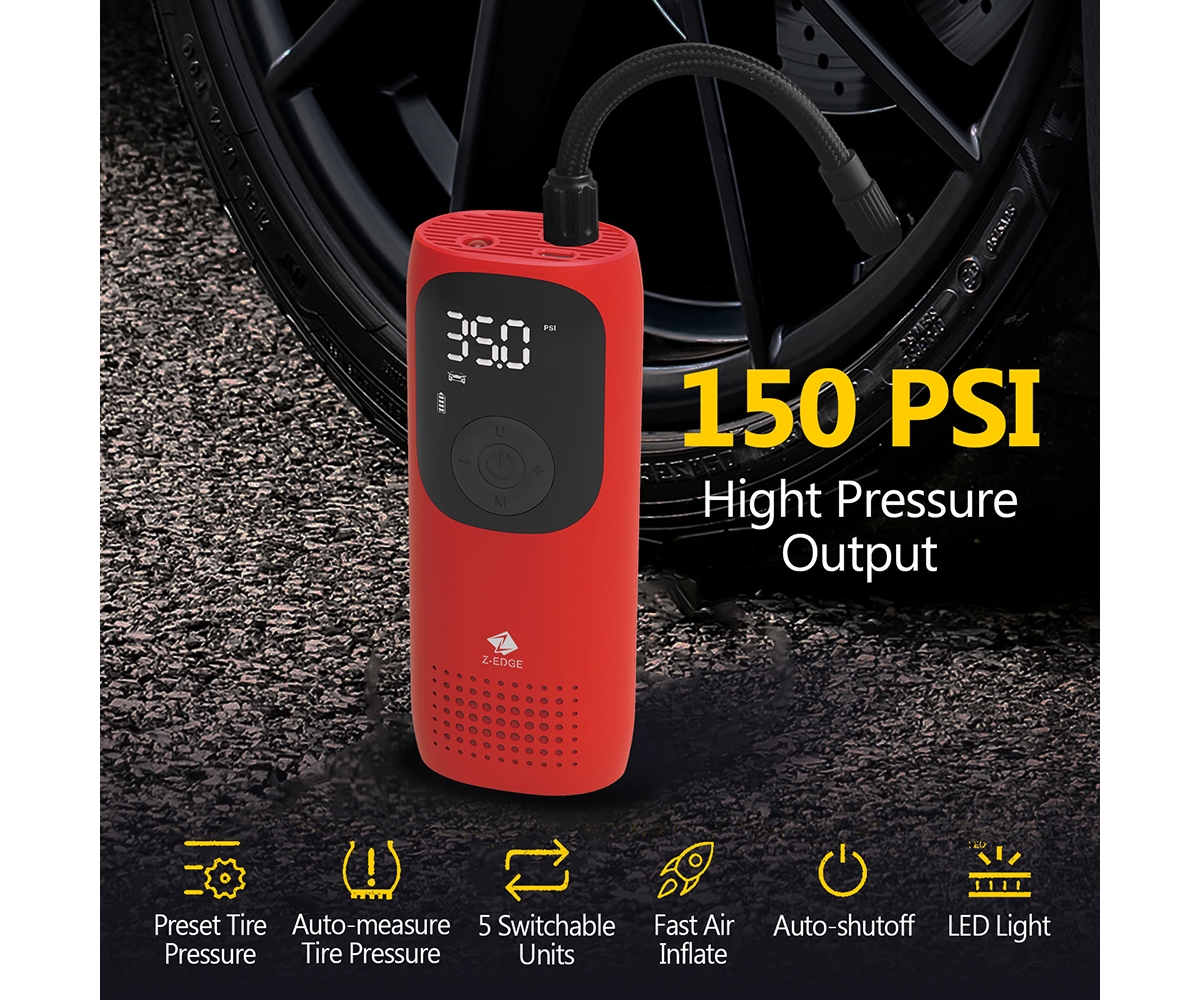 Z-edge Rechargeable 2000mAh 150PSI Portable Tire Inflator Pump