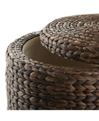 17&amp;#x22; Round Storage Ottoman with Lid - Natural, Handwoven Footstool for Living Room, Bedroom, Bathroom, Home Office