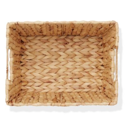 Set of 4 Water Hyacinth Storage Baskets with Handles - Espresso, 12" x 9" x 6" Rectangular Storage Bins for Organizing Shelves, Blankets