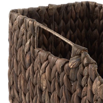 (Set of 2) Water Hyacinth Pantry Baskets with Handles - Natural, Medium and Large Size Woven Storage Baskets for Kitchen Shelves