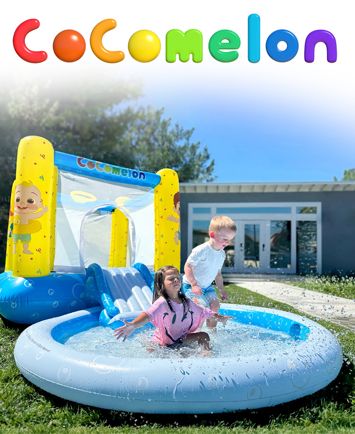 World Tech Toys Moonbug Cocomelon Inflatable Bouncer With Slide Pool In Multi