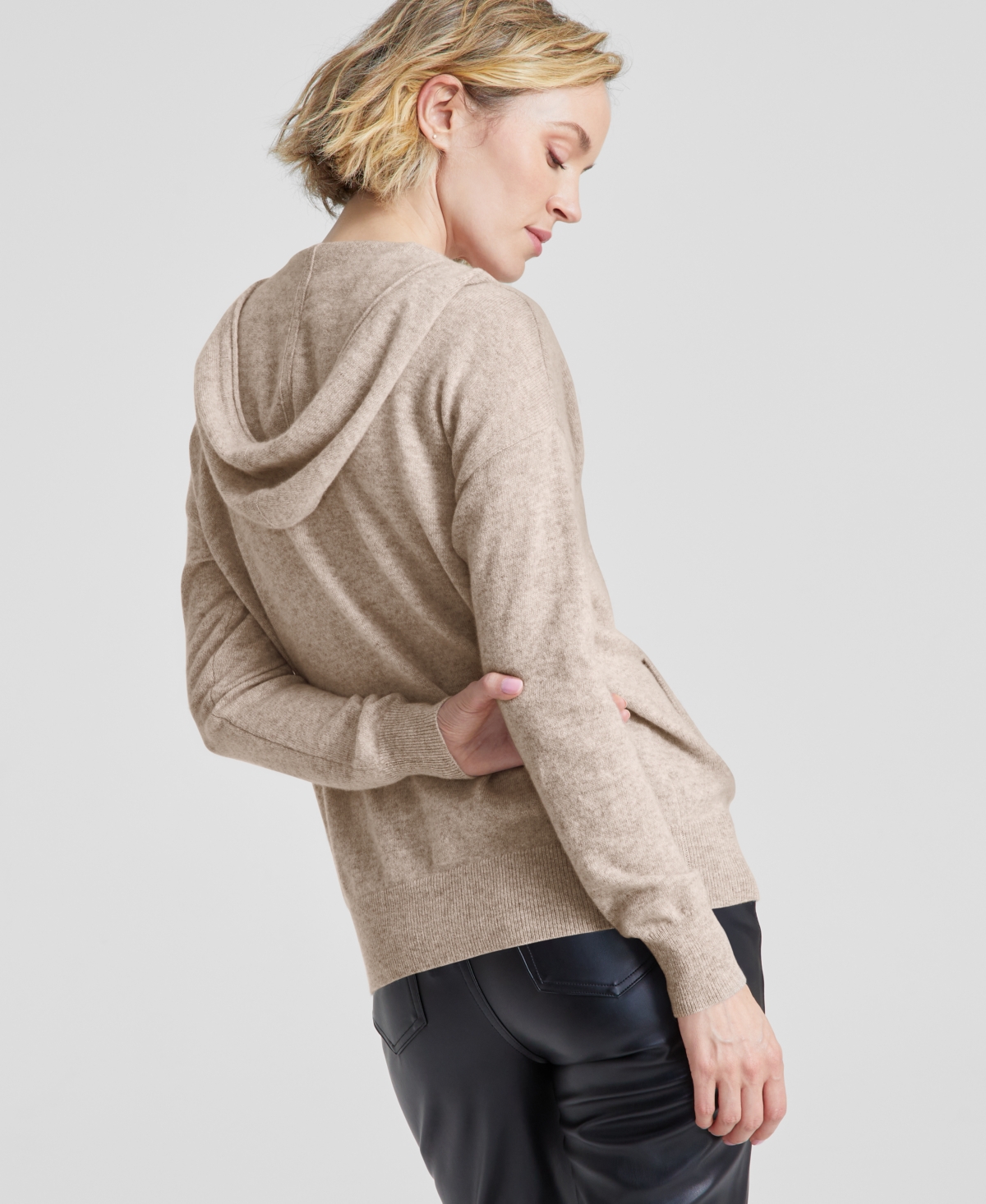 Charter Club Women's 100% Cashmere Zip Hoodie, Created For Macy's In Pearl Taupe Heather
