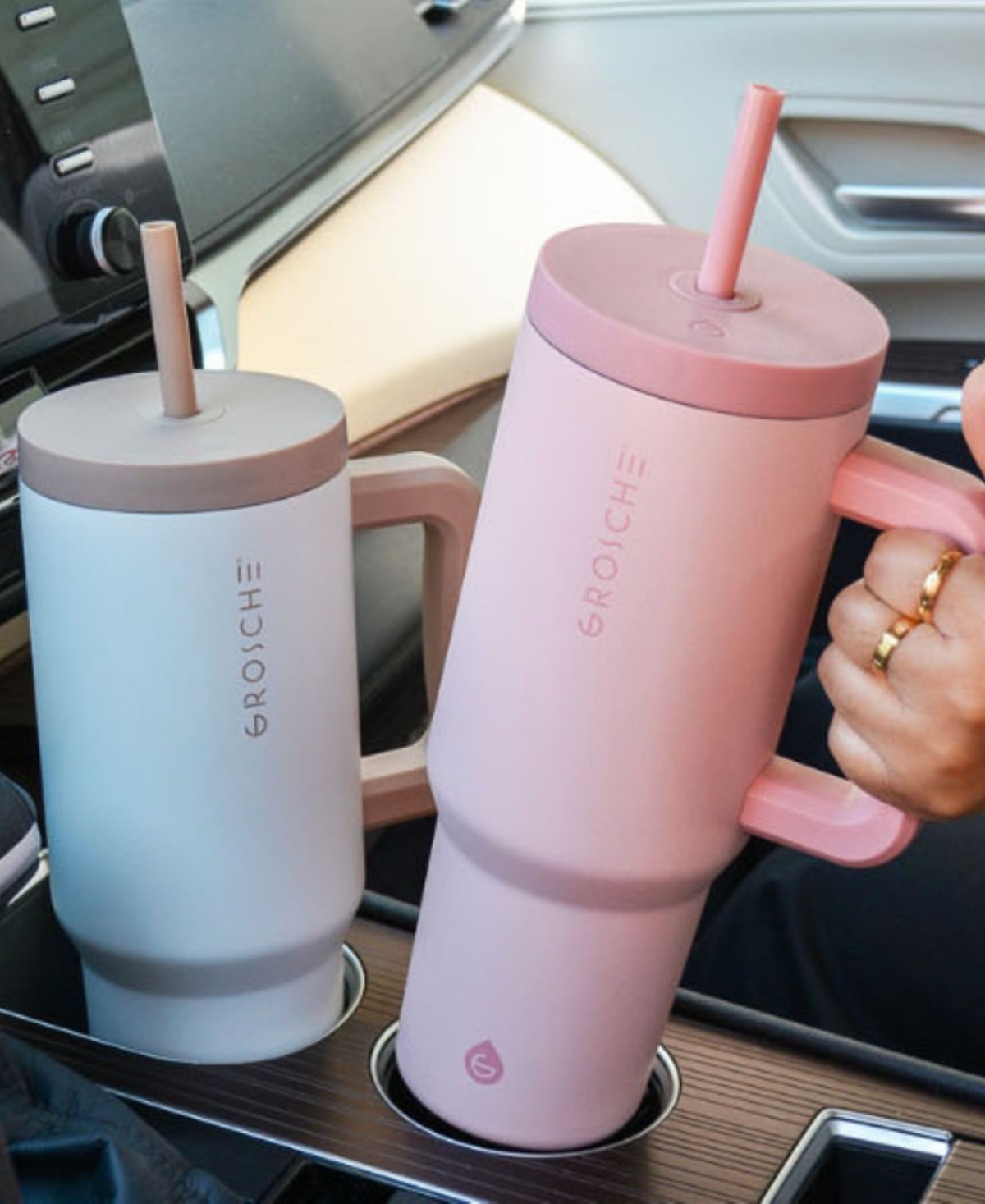 Shop Grosche 40oz Insulated Tumbler With Straw And Handle In White