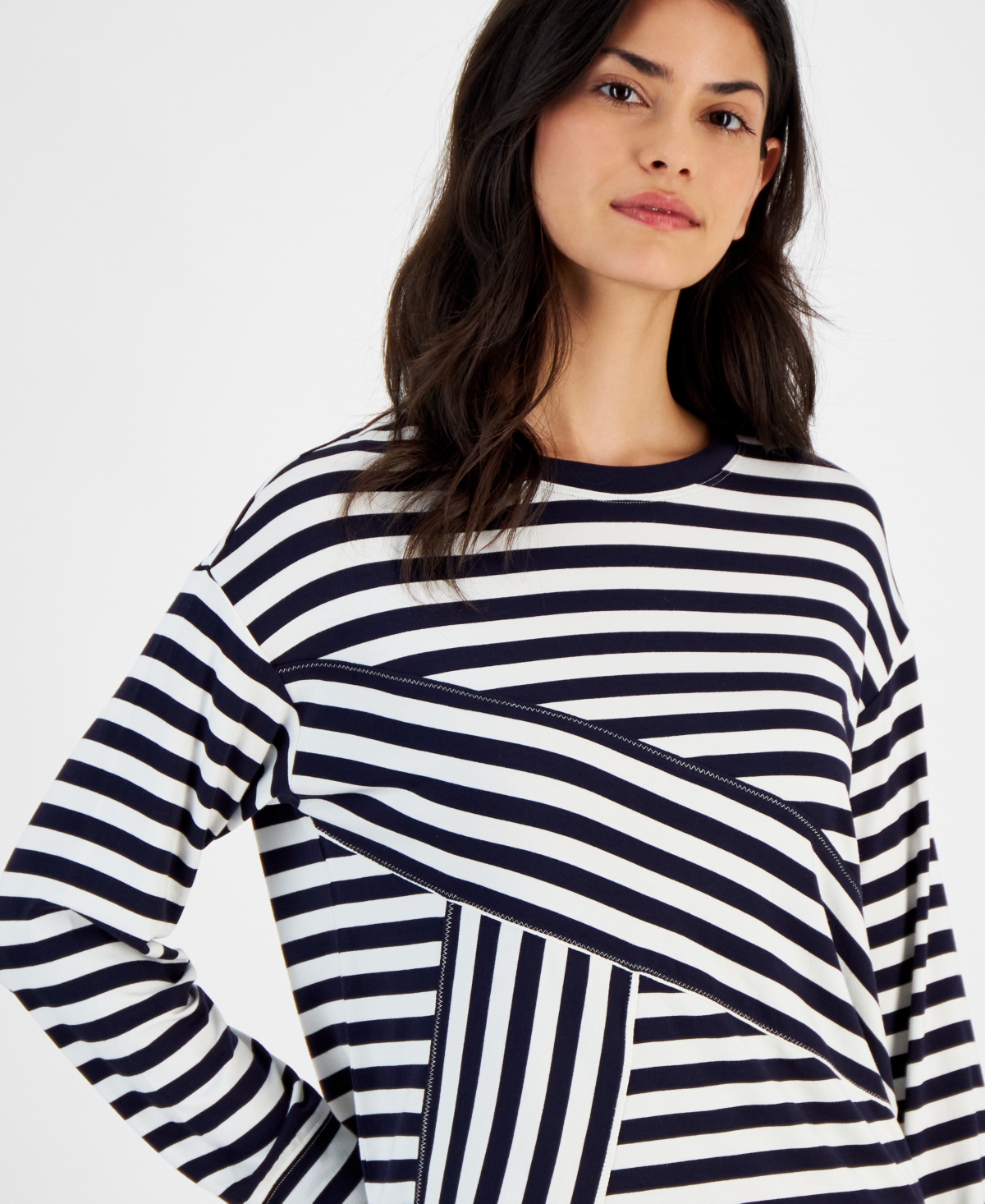 Nautica Jeans Women's Pieced Striped Long-Sleeve Top -i