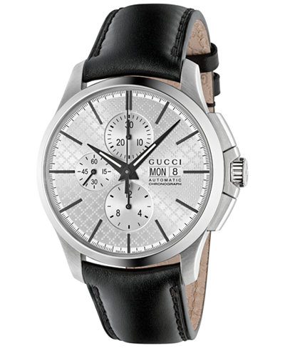 Gucci Men's Swiss Automatic Chronograph G-Timeless Black Leather Strap Watch 44mm YA126265