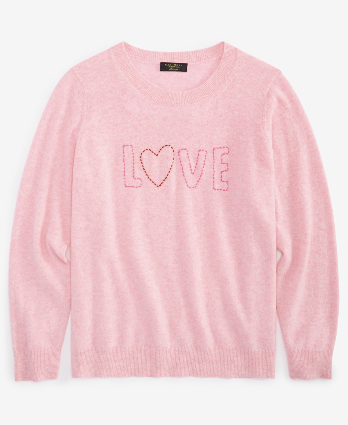 Charter Club Plus Size Cashmere Love-Embroidered Sweater, Created for Macy's