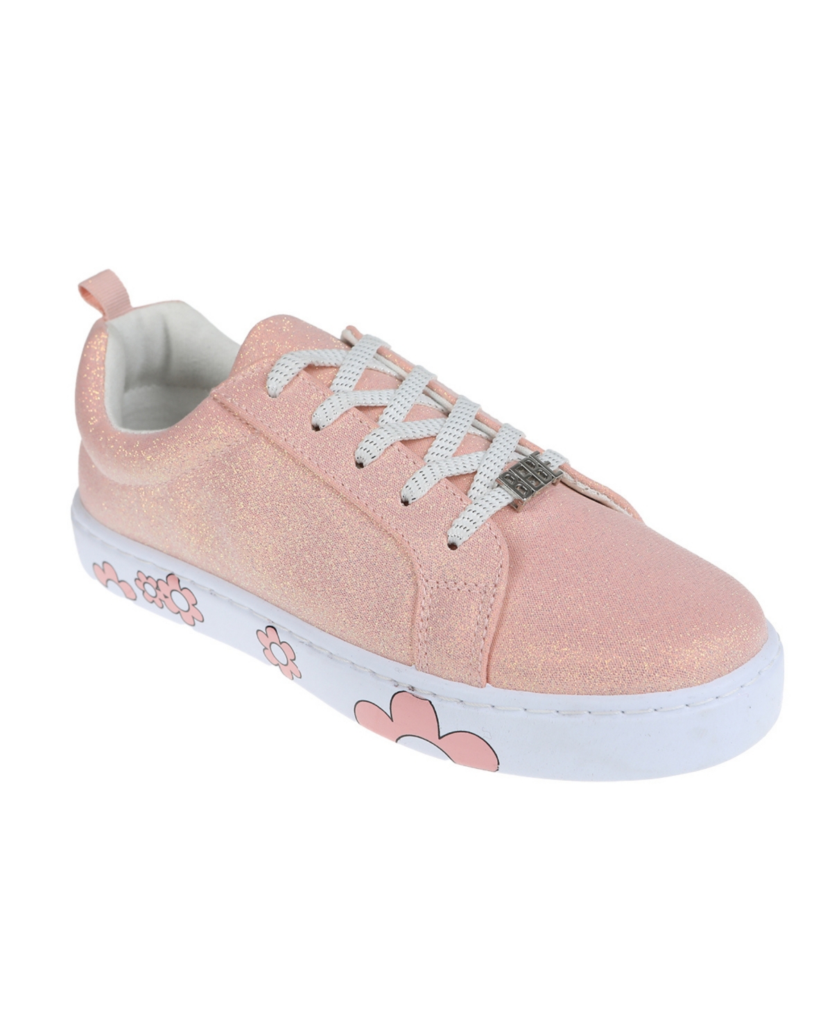 Bebe Big Girl's Low Profile Sneaker in Glitter Canvas with Outsole Printing Glitter Sneakers