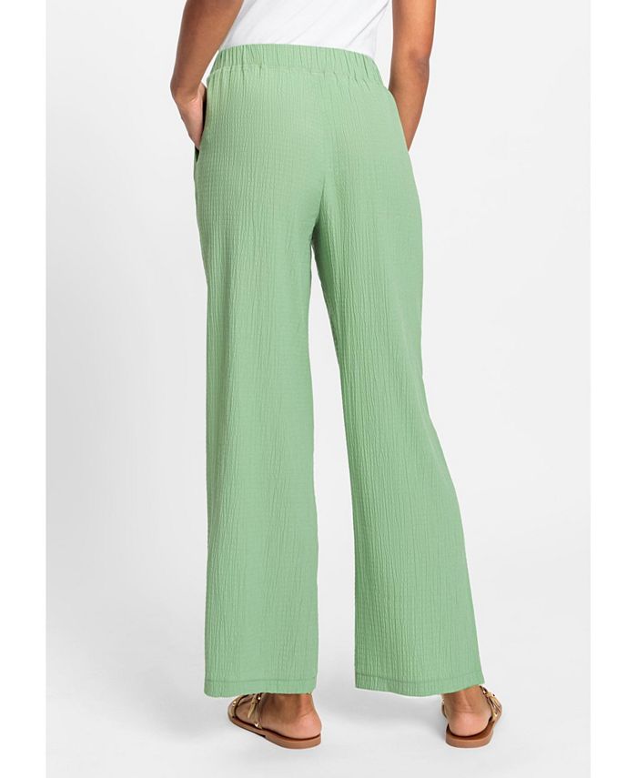 Olive Smock Waist Crinkle Fabric Pant
