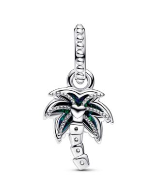 Sterling Silver Opalescent Green Palm Tree Dangle Charm