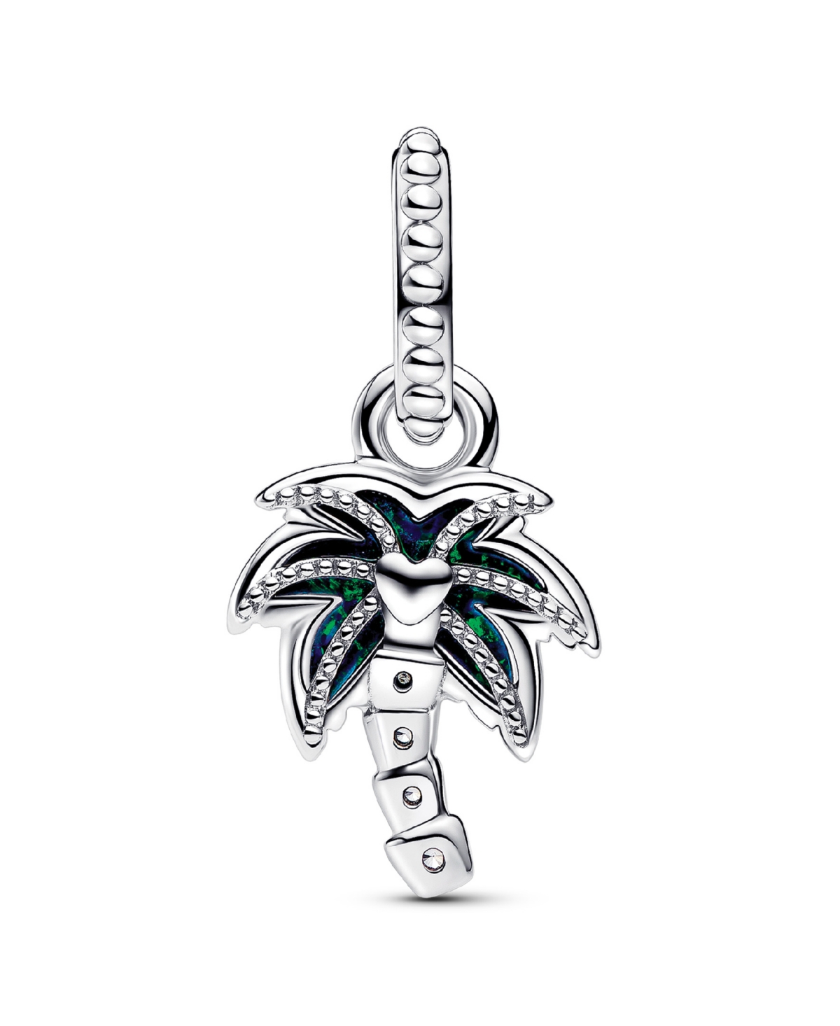 Pandora Sterling Silver Opalescent Green Palm Tree Dangle Charm In Silver