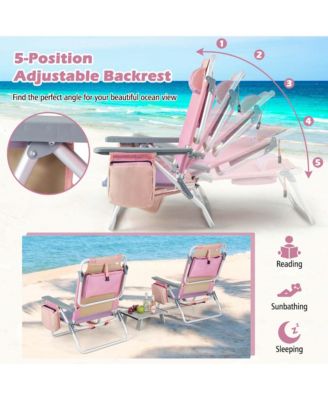 2-Pack Folding Backpack Beach Chair 5-Position Outdoor Reclining Chairs with Pillow