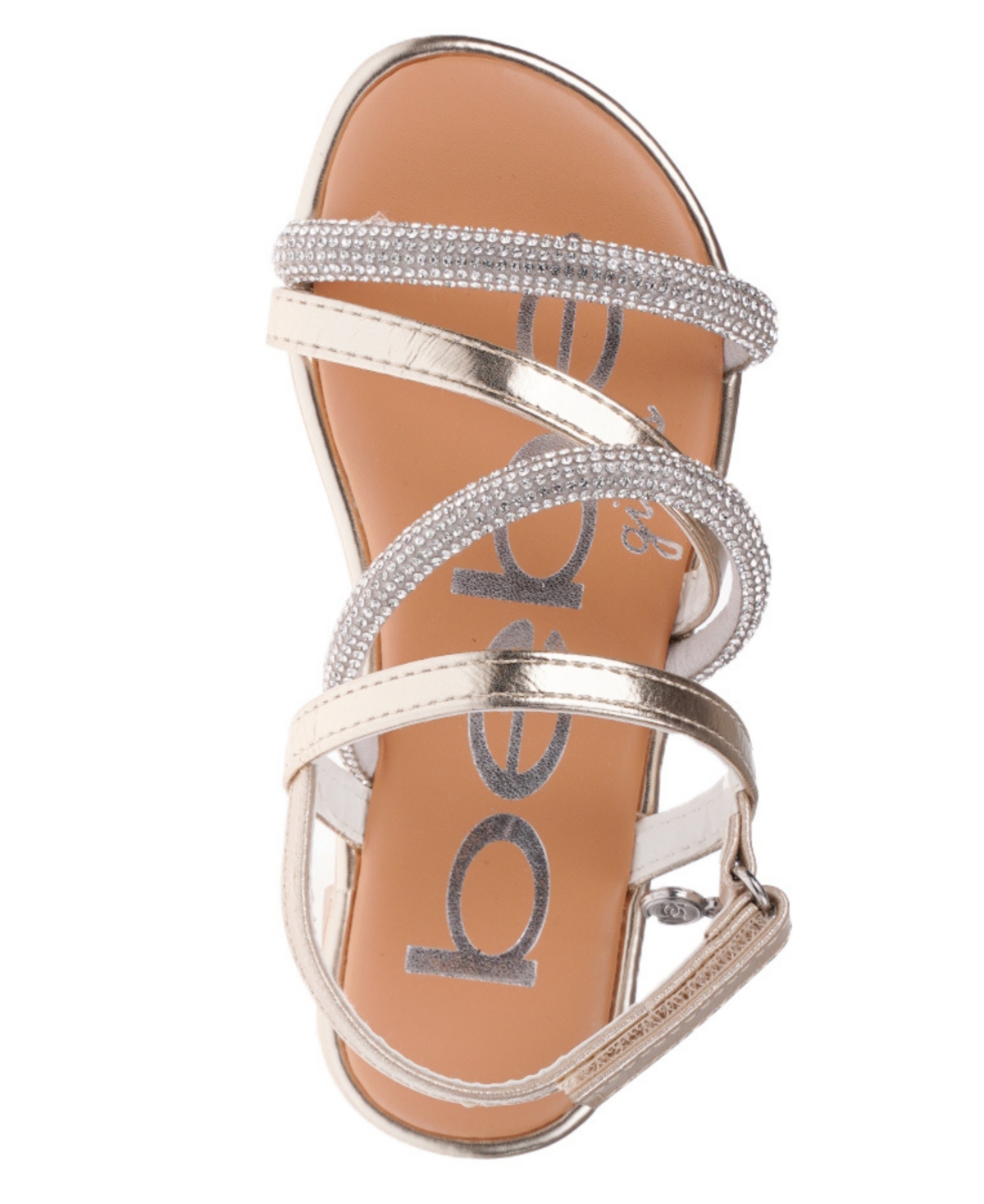 Bebe Big Girl's Flat Sandal With Tubular Rhinestone Strapping And Hanging Charm Polyurethane Sandals In Silver
