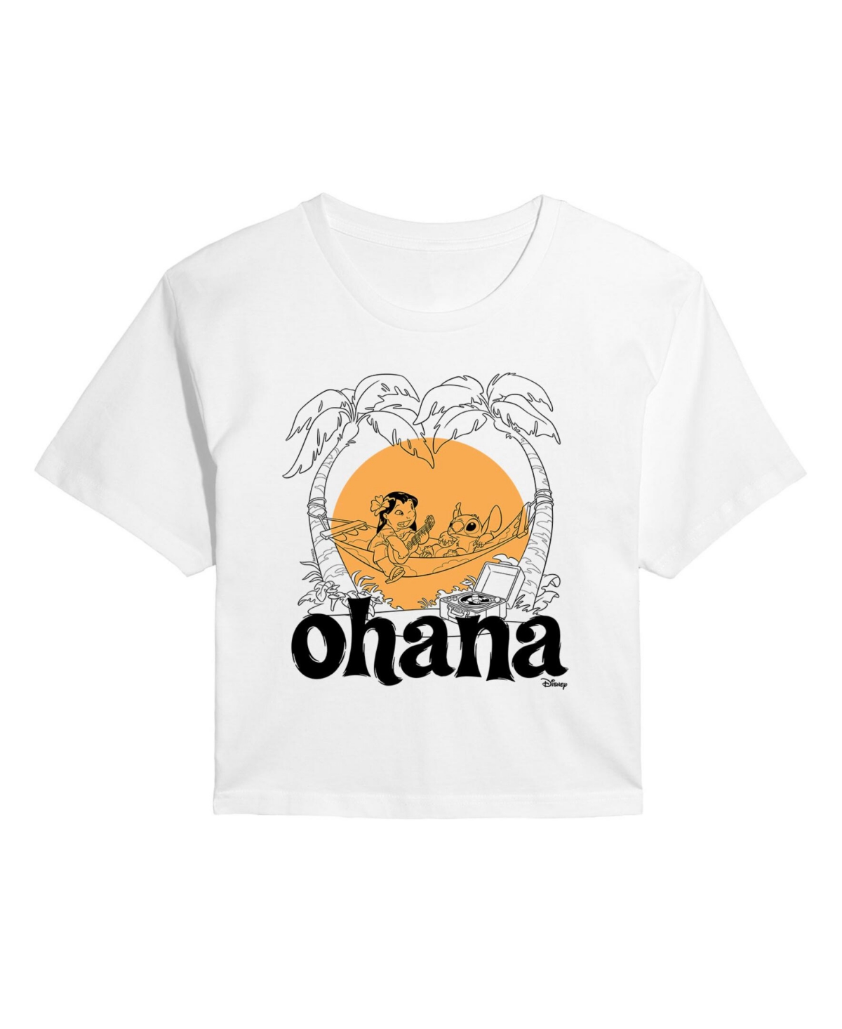 Trendy Juniors Lilo and Stitch Ohana Cropped Tee - White