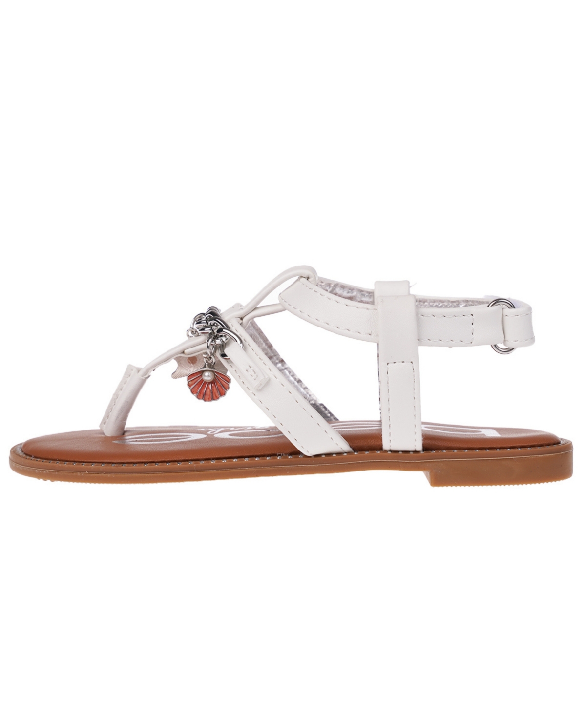 Bebe Big Girl's Strappy Sandal with Metal Chain and Sea Charms Polyurethane Sandals
