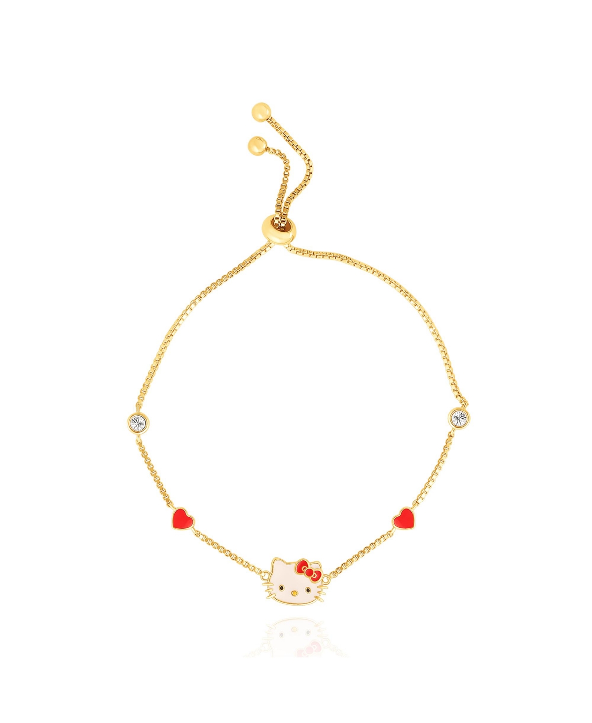 Sanrio Flash Yellow Gold Plated Station Heart and Crystal Bracelet - Gold tone, red