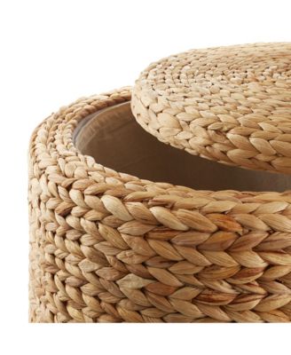 Handwoven Footstool 17" Round Storage Ottoman with Lid