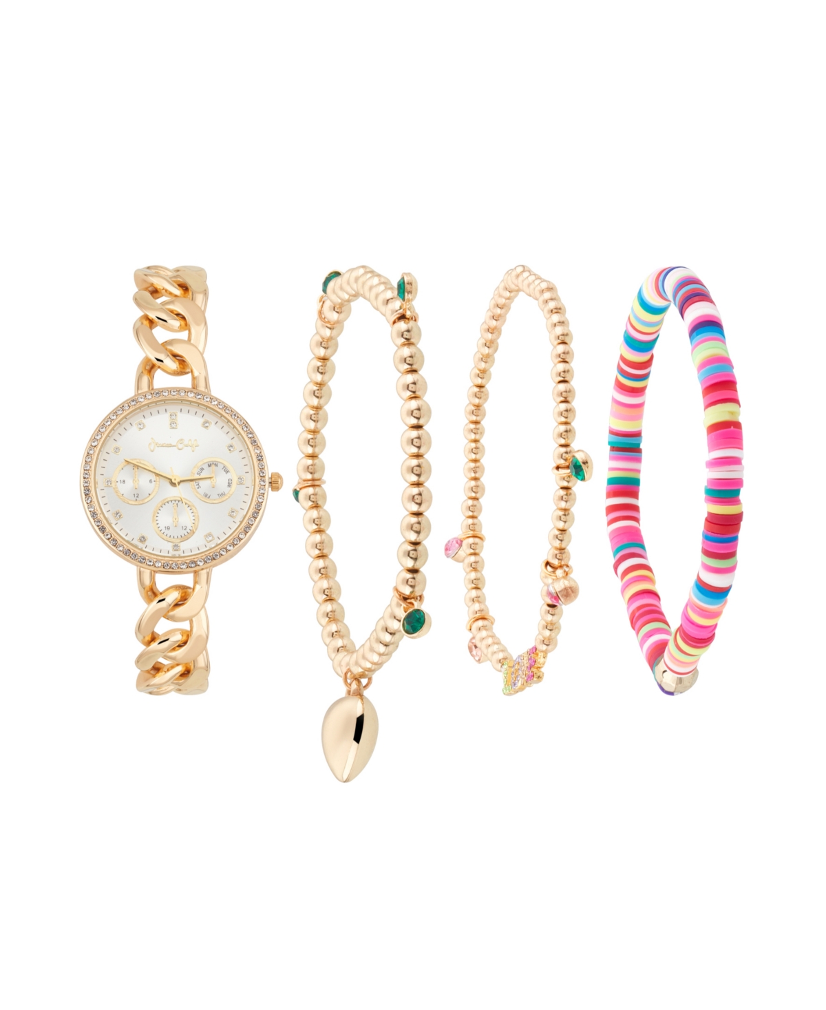 Women's Inspirational Gold-Tone Metal Alloy Bracelet Watch 34mm Gift Set - Shiny Gold